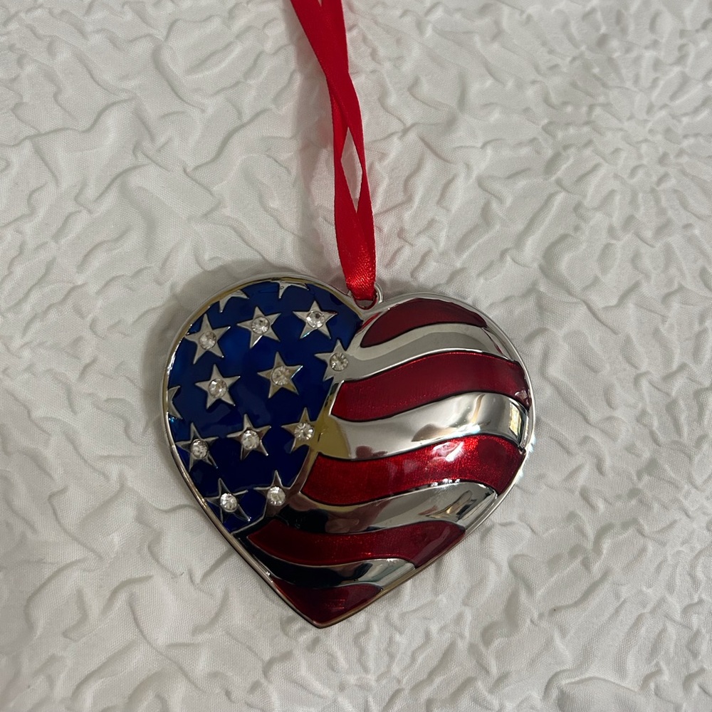 Lenox silver plated USA heart ornament
